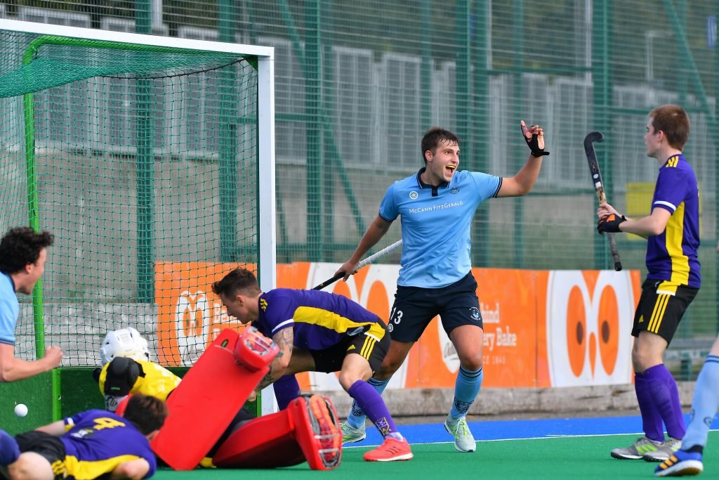 Men's EY Hockey League - day two round-up 11 Monkstowns Guy Sarratt celebrates Picture Adrian Boehm - Men's EY Hockey League - day two round-up - For the Glens, they outdid YMCA 4-2, leading from start to finish. Shannon Boucher opened the scoring in the first minute before Shane O’Donoghue added another before half-time.