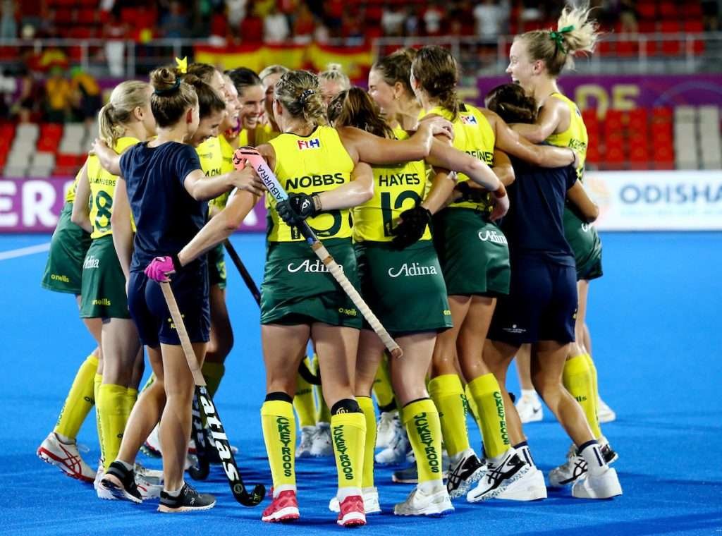 RJ22207132919 - World Cup: Hockeyroos Oust Hosts to Reach World Cup Semi-Final - The Hockeyroos have celebrated Jane Claxton’s 200th international by booking a World Cup semi final blockbuster against reigning World Cup champions the Netherlands after eliminating host nation Spain 2-0 in Terrassa.